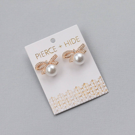 Pearl Bow Statement Stud Earrings | Bow Drop