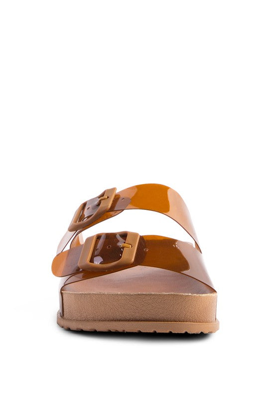 MINATA PLATFORM BUCKLED SLIDE SANDALS