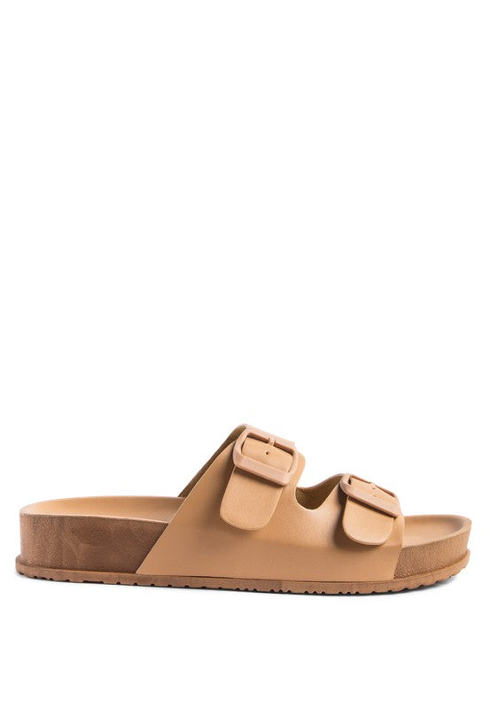 MINATA PLATFORM BUCKLED SLIDE SANDALS