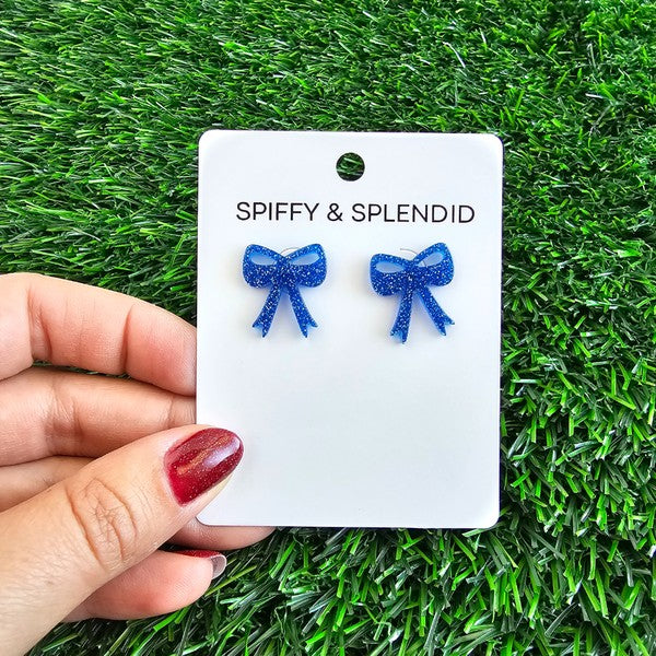 Bow Studs - Blue Glitter