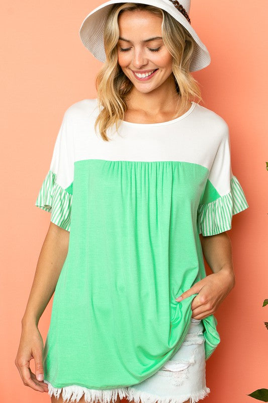 SOLID STRIPE BABY DOLL TOP
