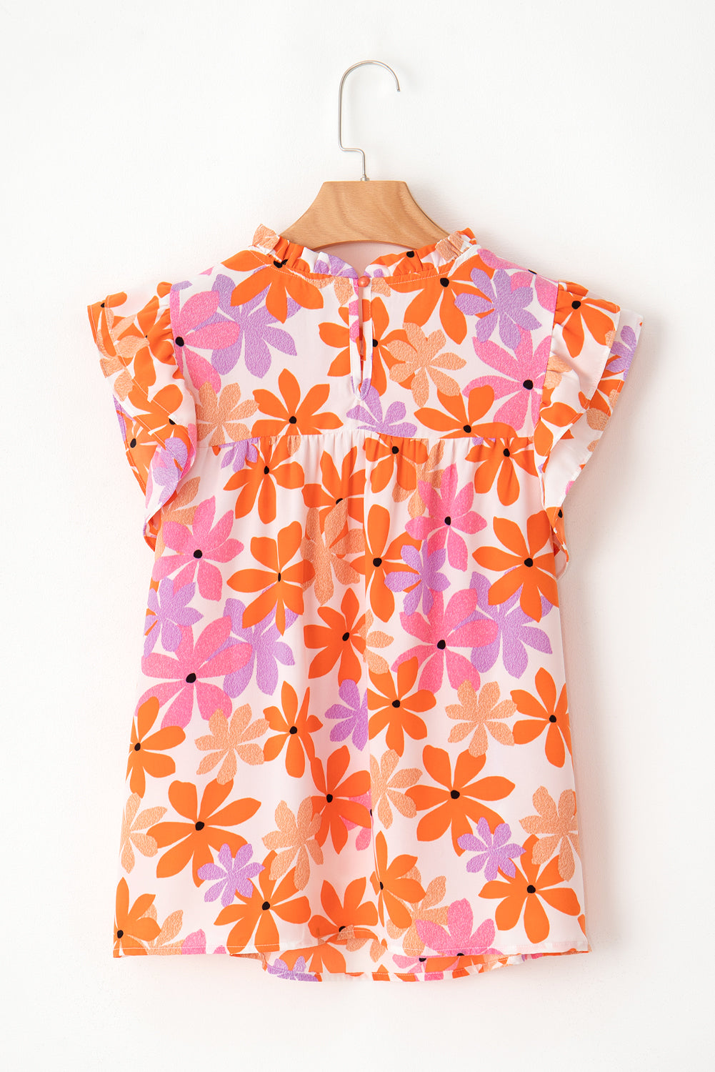 Orange Ruffled Sleeve Smocked Floral Top