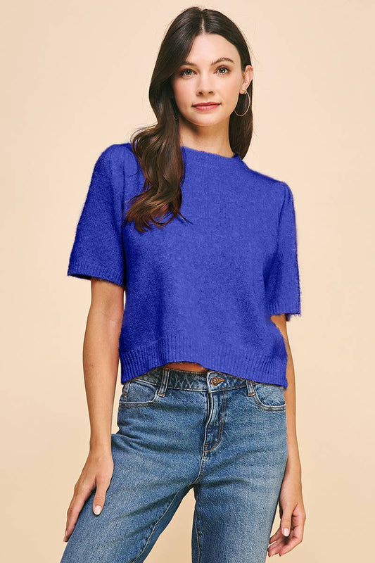 SHORT SLEEVES SWEATER TOP COBALT BLUE