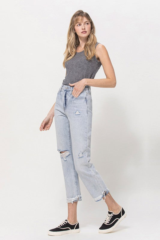 Super High Relaxed Cuffed Straight Jeans