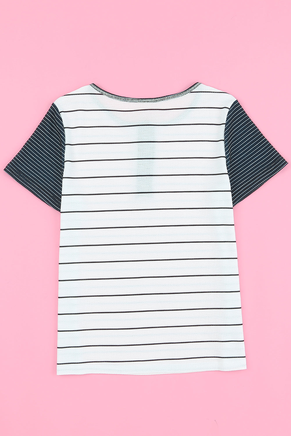 White Striped Colorblock Buttons T Shirt