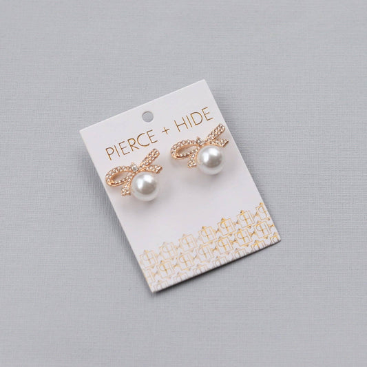 Pearl Bow Statement Stud Earrings