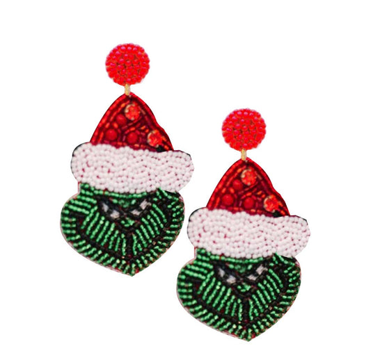 Custom Beaded Grinch Face Earrings| HOLIDAY EARRINGS| CHRISTMAS EARRINGS