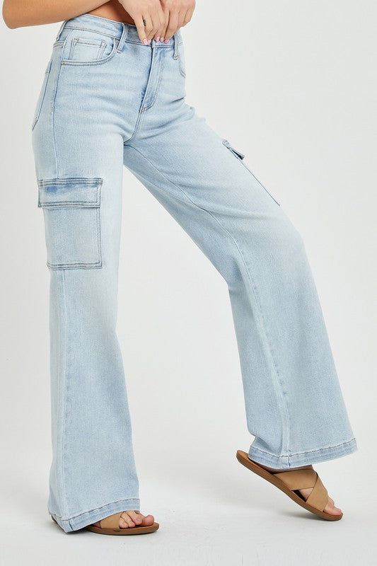 RISEN High Rise Wide Leg Cargo Jeans