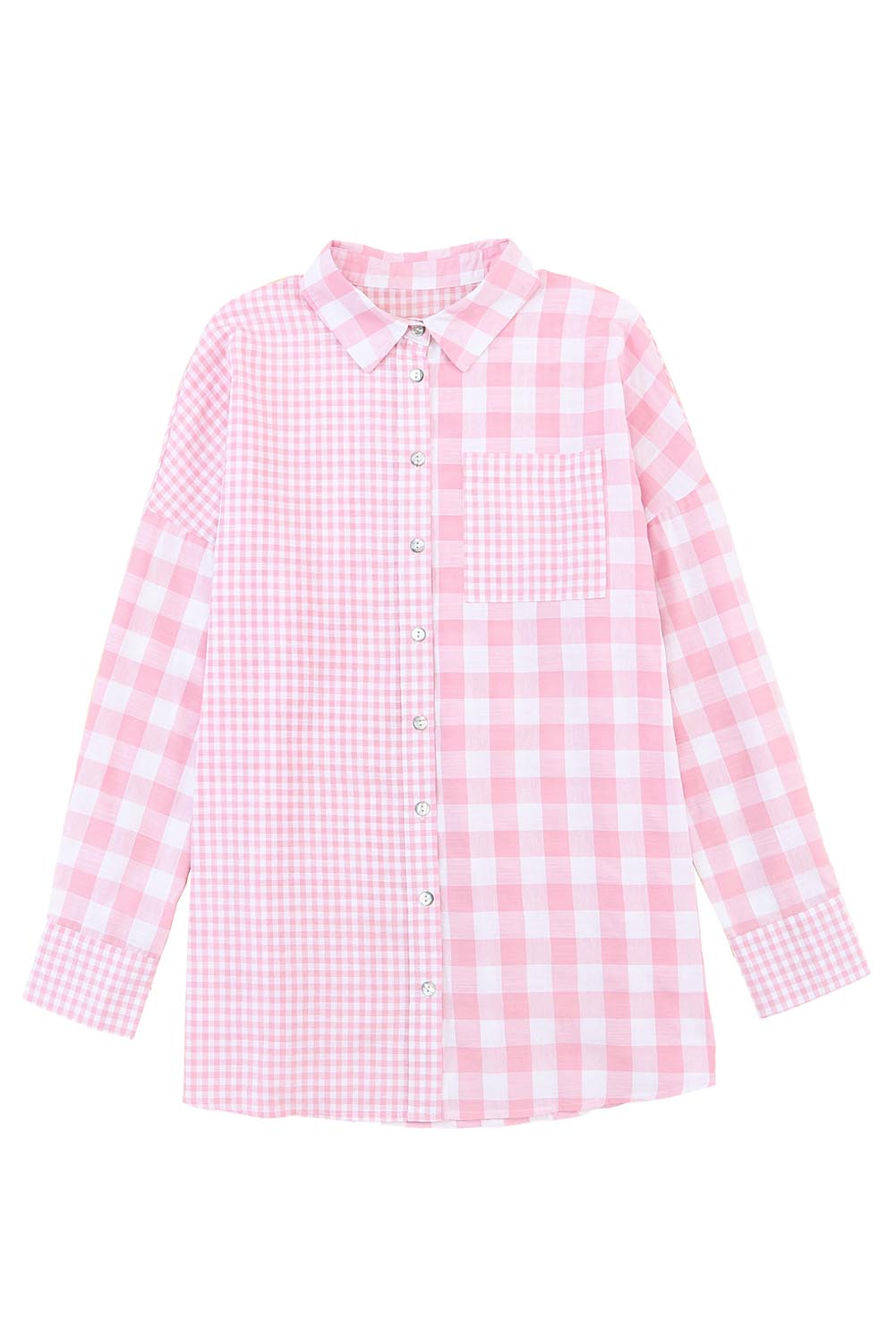 Pink Mix Checked Patchwork Long Sleeve Shirt