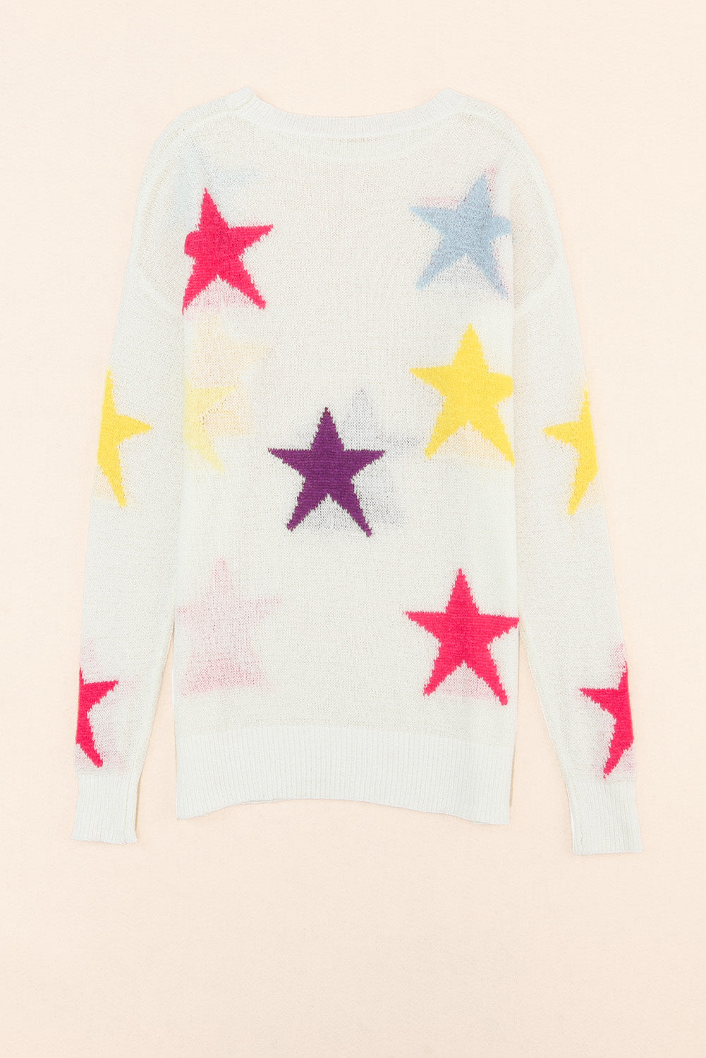 White Colorful Star Pattern Loose Sweater