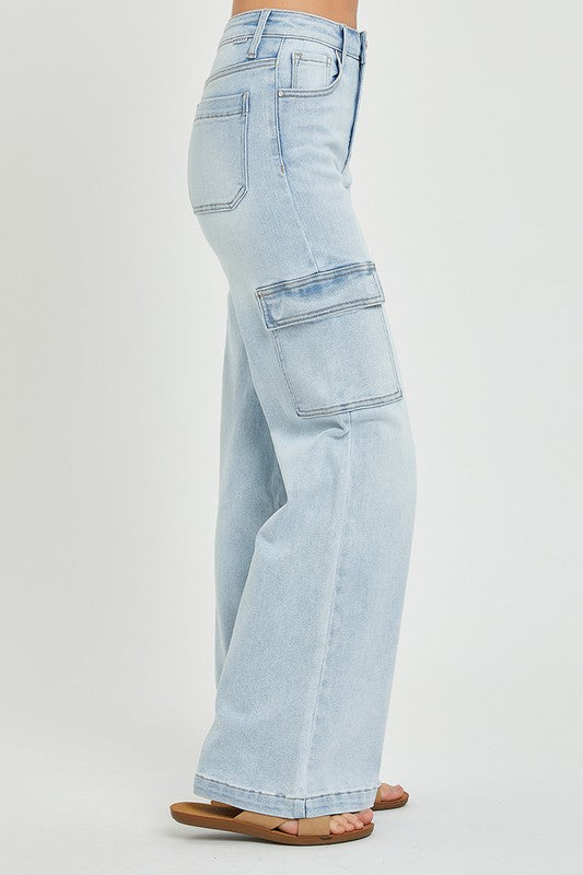 RISEN High Rise Wide Leg Cargo Jeans