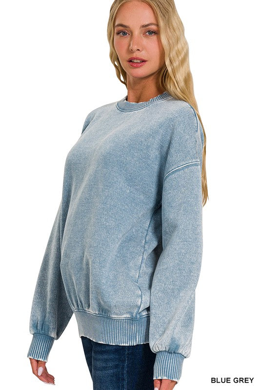 Blue Grey Acid Wash Pullover