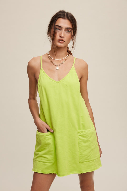 Hello Summer • Sporty mini dress with built in romper • Lime Green