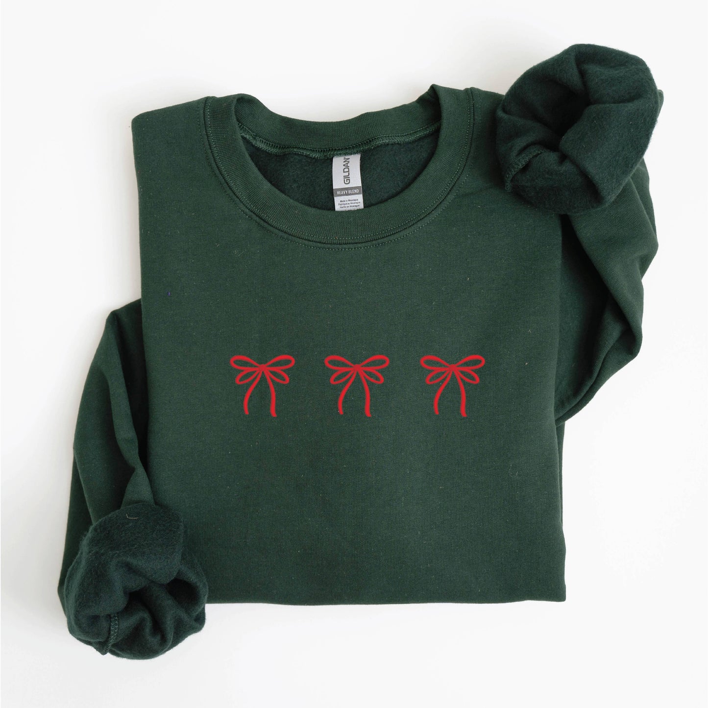 Embroidered Christmas Sweatshirt Holiday Crewneck Three Bow : Light Pink / Medium