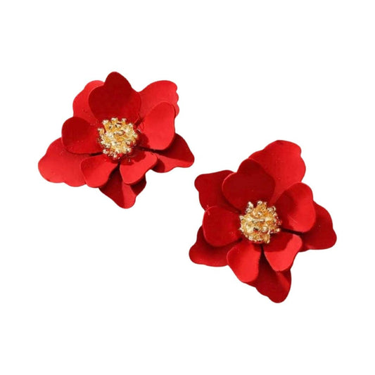 Red Petal Stud Earrings | Flower Stud Earring