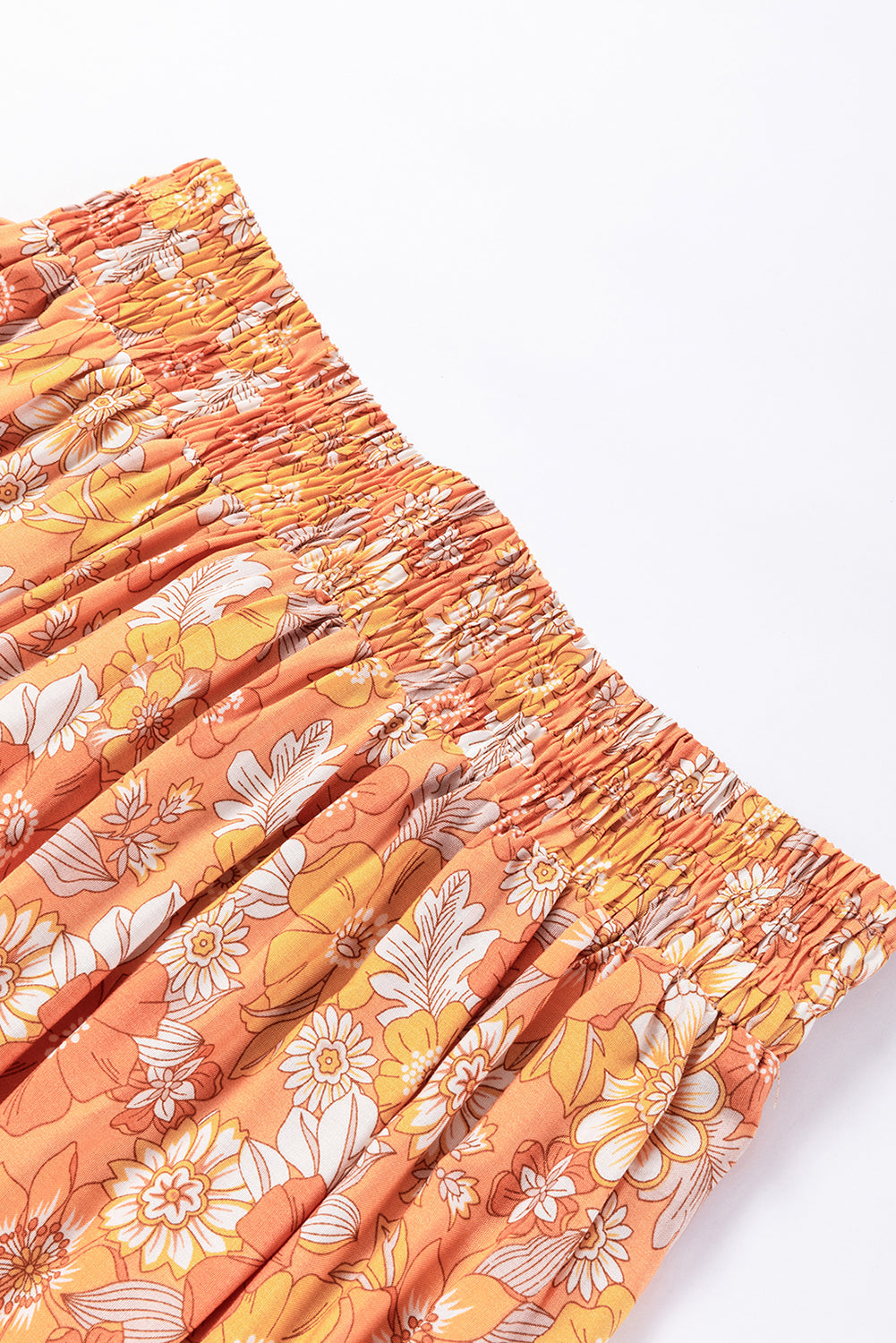 Grapefruit Orange Tie Waist Boho Floral Wide Leg Pants