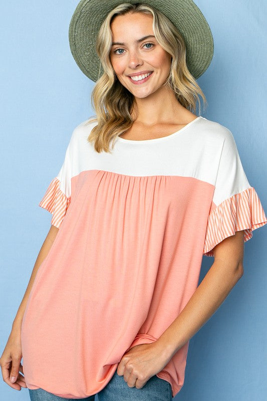 SOLID STRIPE BABY DOLL TOP