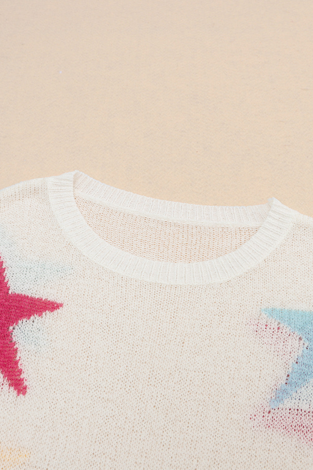 White Colorful Star Pattern Loose Sweater