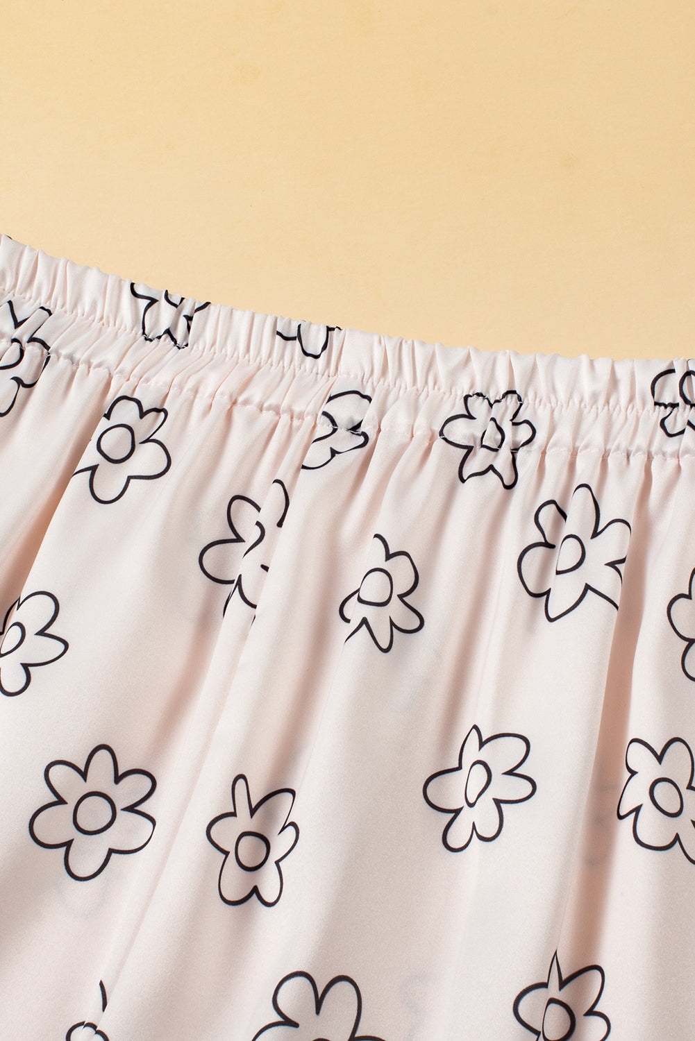 Beige Floret Printed Pajama Shorts Set